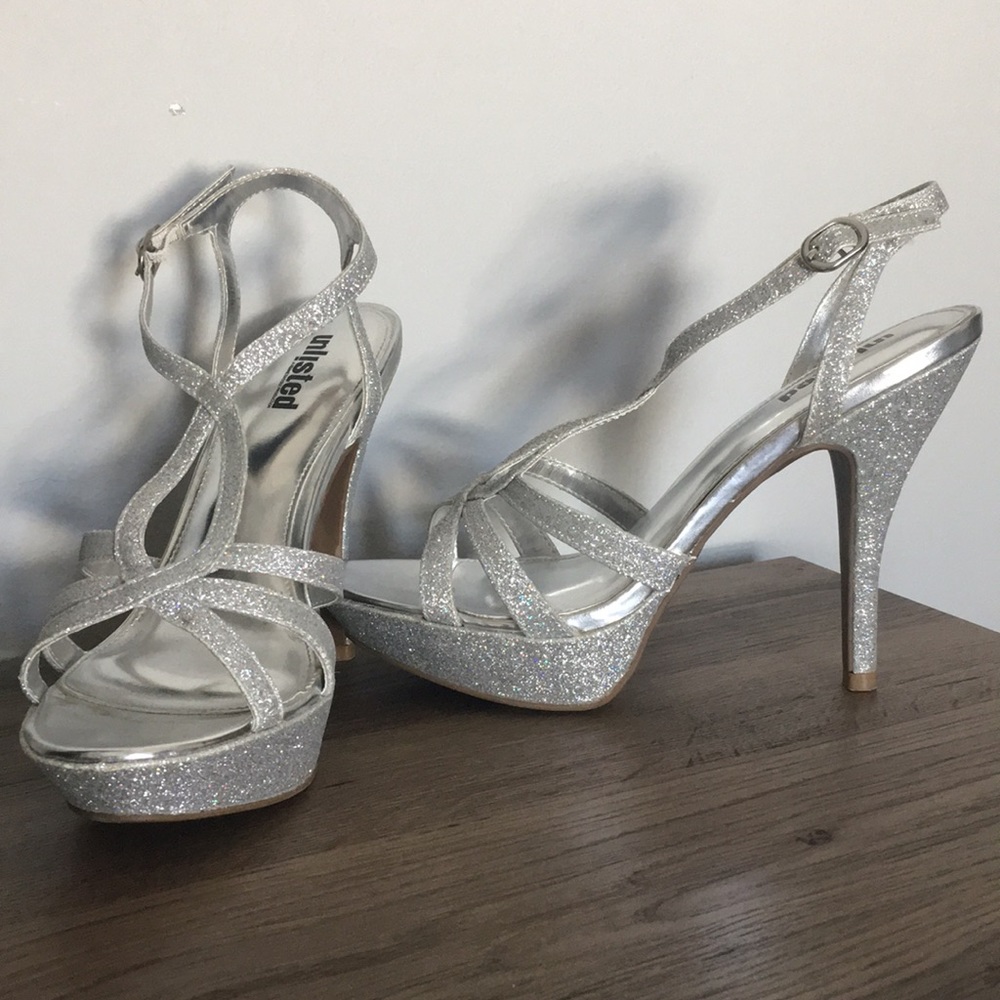 sliver sparkle heels